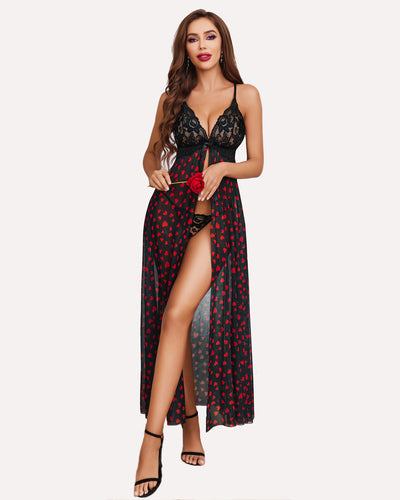 Heart Lingerie High Split Long Gown Dress