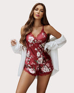 Floral Satin Cami Shorts Pajamas Set