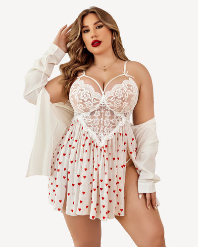 Plus Size Lace Heart Side Slit Nightdress