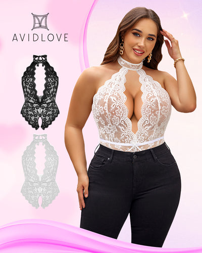 2 Packs Plus Size Lingerie Lace Halter Teddy