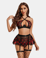 3 Piece Lace Floral Push Up Lingerie Set