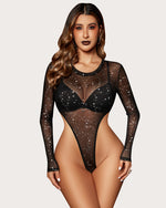 Mesh Bodysuit Sheer Cutout Waist Leotards