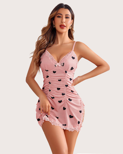 avidlove lingerie nightgowns for women soft love print sexy ruched chemises