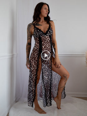 Lace Mesh V Neck Side Split Nightgowns