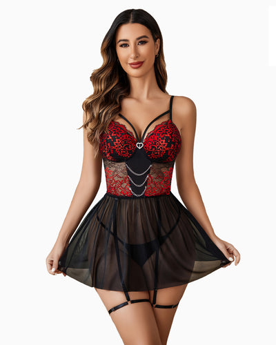 Lace Babydoll Push Up with Garter Belt