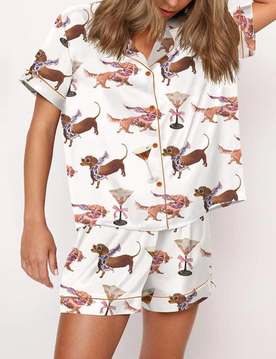 Martini Dachshund Dogs Satin Pajama Set