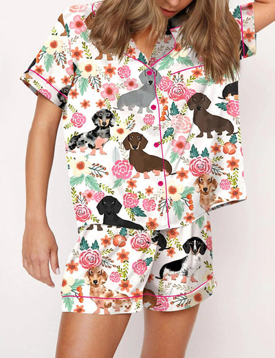 Floral Dachshund Pajama Set