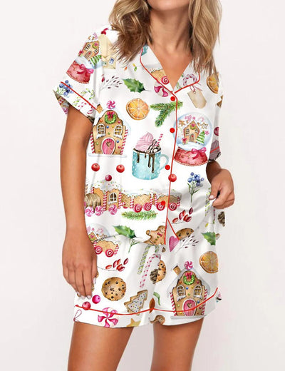 Watercolor Christmas Gingerbreads Satin Pajama Set