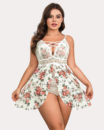 Plus Size Snap Crotch V Neck Lace Nighty